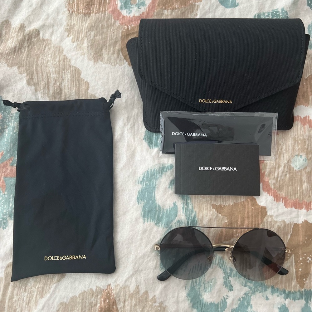 EUC Dolce & Gabbana Round Brown Black Gold Gradient Frameless Sunglasses